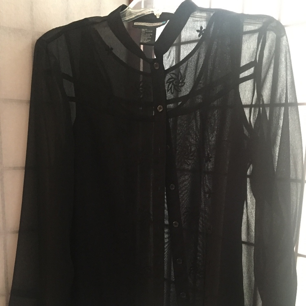 Women's Black Sheer & Embroidered Blouse by Requirements